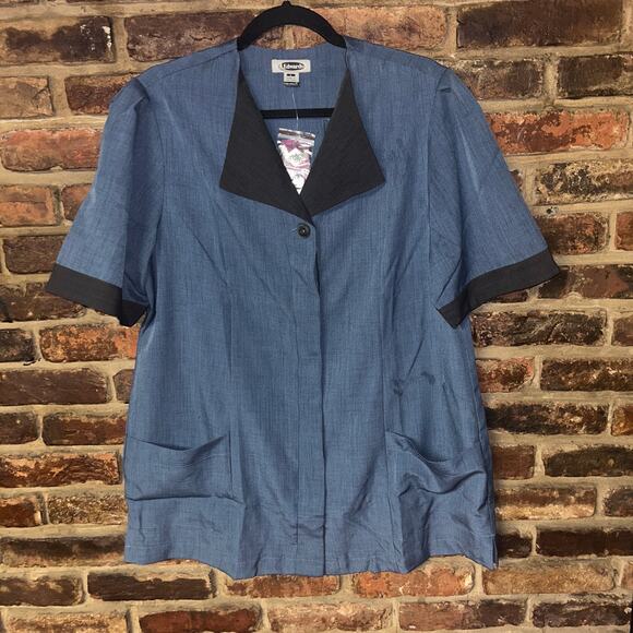 NWT* Edwards Blue Gray Premier Service Short Sleeve Button Down Shirt Size Large - Picture 1 of 7